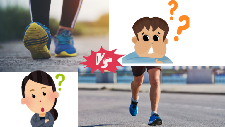 Piedi durante la camminata sportiva affiancati a piedi in corsa per mostrare le differenze tra le due attività